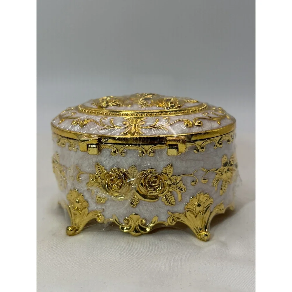 Vintage Trinket Jewelry Box Rose Gold Ornate Antique Box